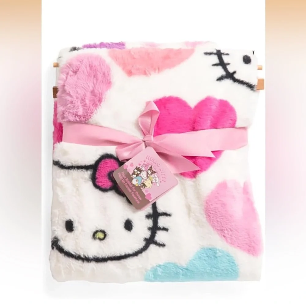 Hello Kitty Valentines Day Faux Rabbit Fur Throw